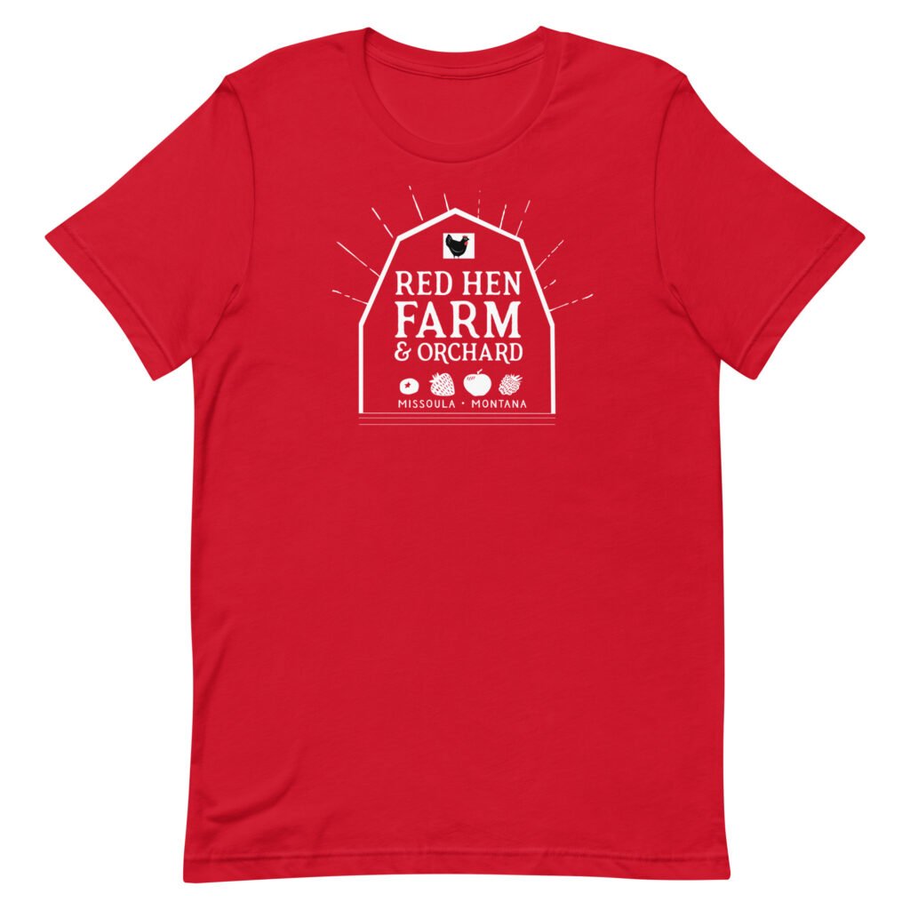 red hen farm red logo shirt