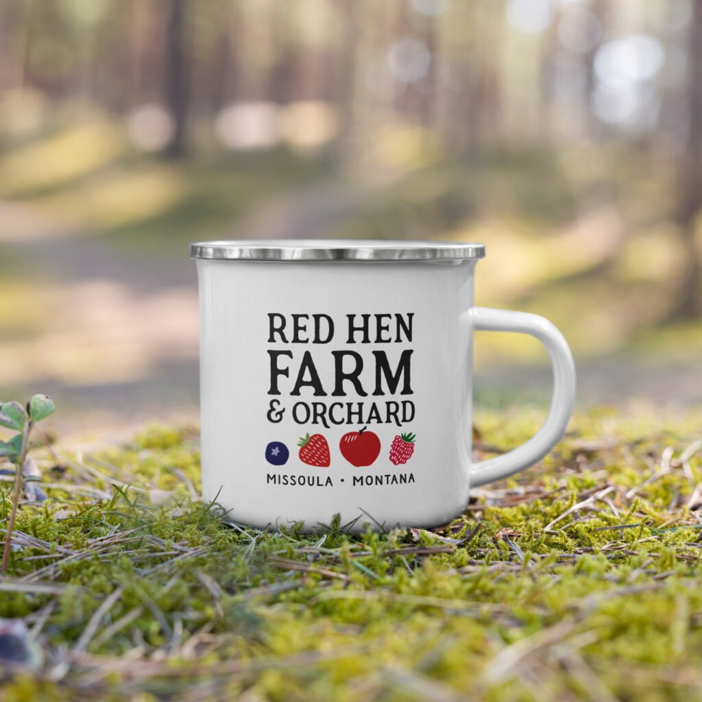 Camping with Red Hen Enamel Mug